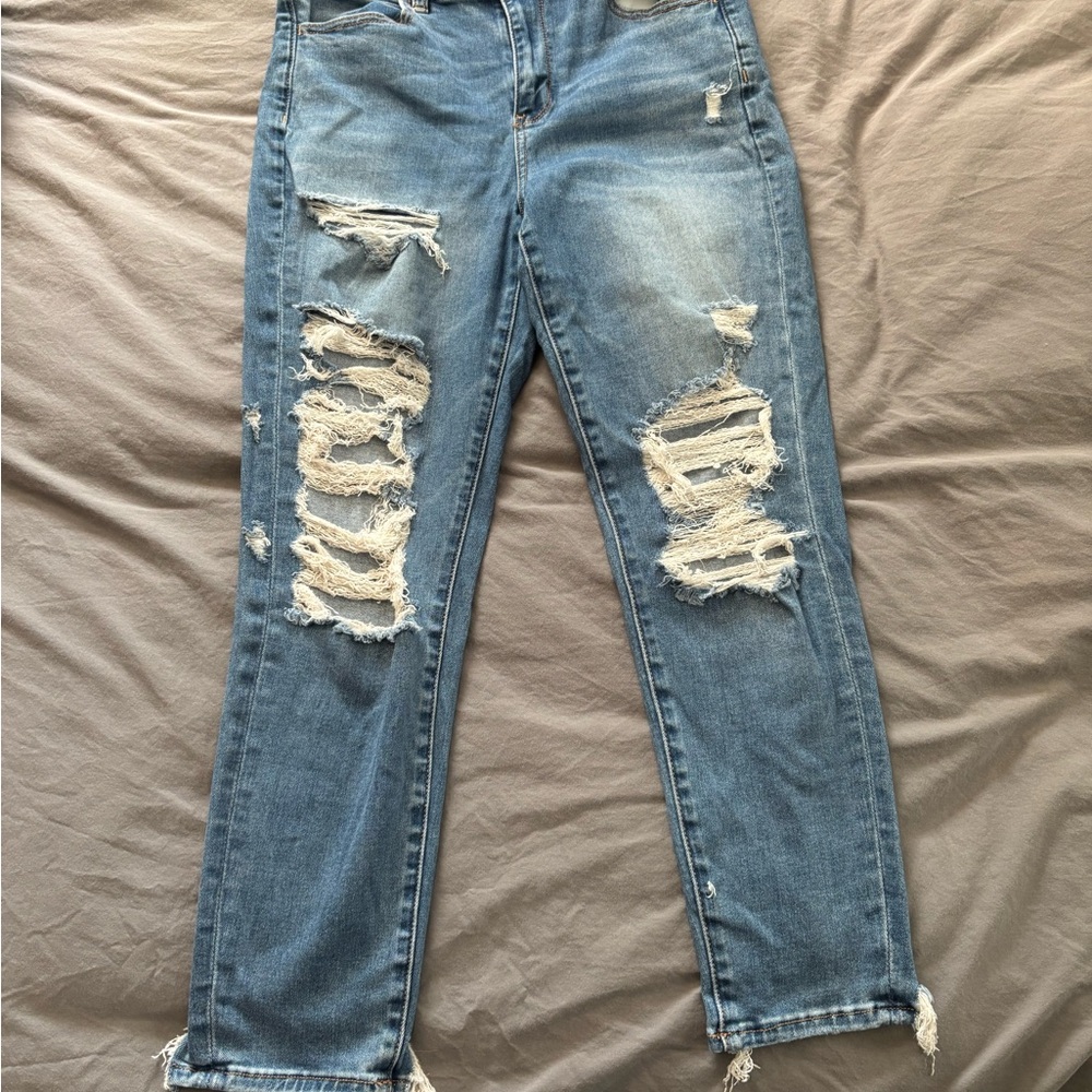 American Eagle Outfitters Ripped Blue Straight Leg Jeans